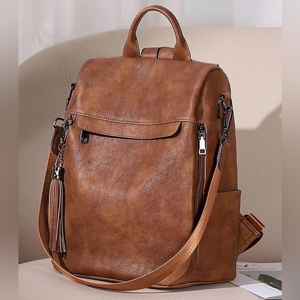 Tan Backpack Purse with Tassel & lots of storage
